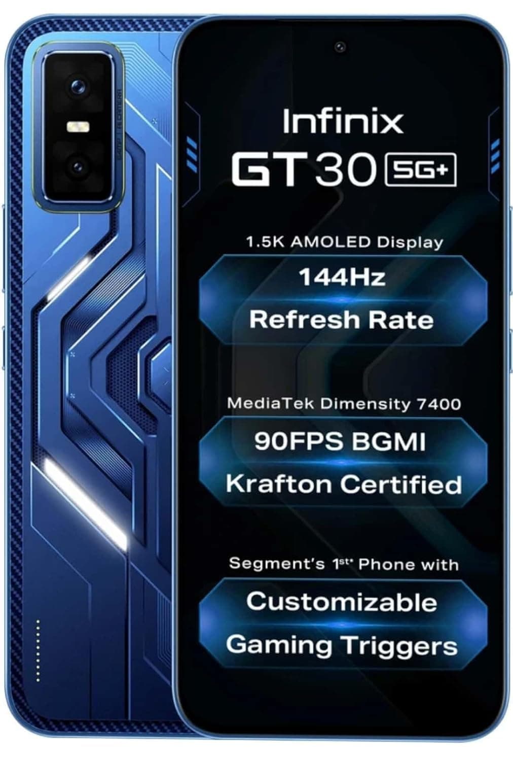 Infinix GT 30 5G+ (Cyber Blue, 8GB RAM, 128GB Storage) | Dimensity 7400 | 120FPS BGMI Gaming | Gaming Triggers | 1.5 Million+ AnTuTu AI
