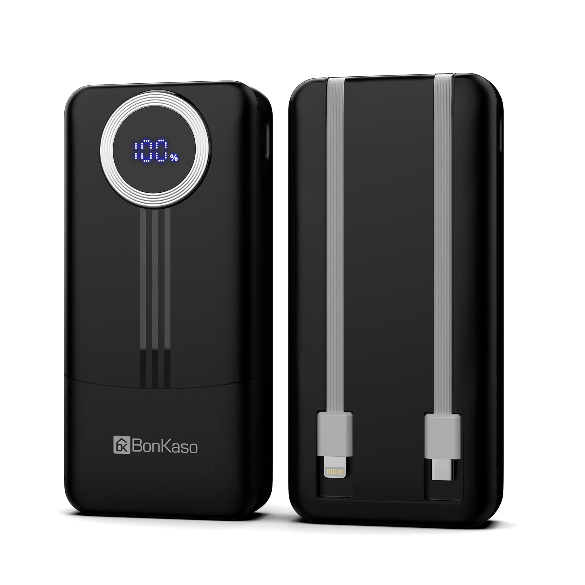 BonKaso 20000mAh Power Bank 22.5W PD Fast Charging with Built-in Type-C Cable, USB-A & Type-C Output, Digital LED Display, Po
