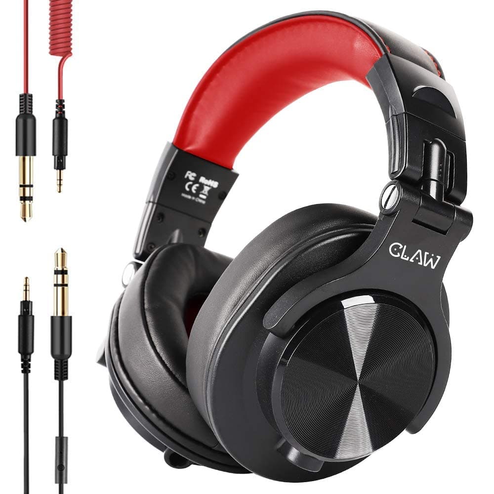 CLAW SM50 Professional Studio Monitoring DJ Headphones with 2 Detachable Cables (2.8m Coiled Cable & 1.2m Straight Cable with Mic and in-line Controls