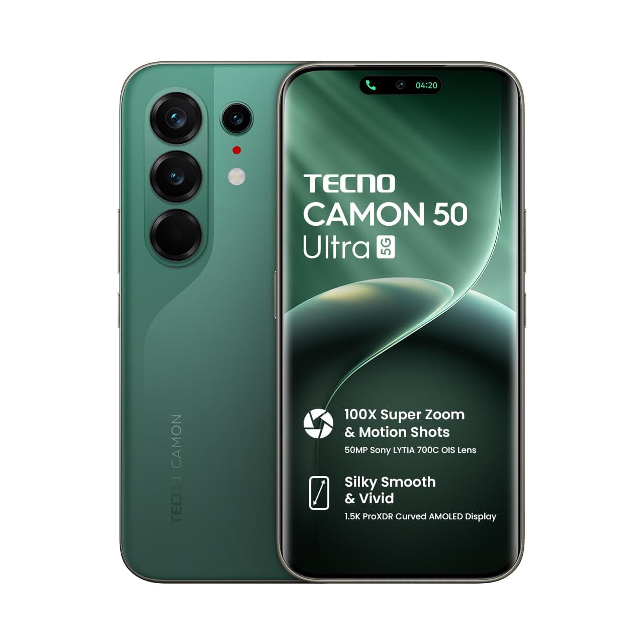 Tecno CAMON 50 Ultra 5G (Cypress Green, 8GB+256GB | 100X Super Zoom & Motion Shots 50MP Sony LYTIA 700C OIS Lens | Silky Smooth & Vivid 1.5K ProXDR Cu...