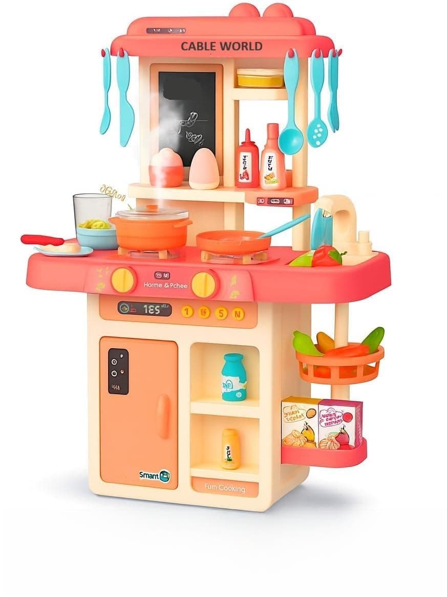 Cable World Kitchen Playset for Kids, Kitchen Set for Toddler with Gas Sound & Light, Cooking Stove with Steam,Toy Kitchen Accessories with Running Wa...