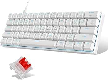 MageGee 60 Percent Mechanical Gaming Keyboard, White Gaming Keyboard With Red Switches, Detachable Type-C Cable 60% Mini Keyboard With Powder Blue Lig...