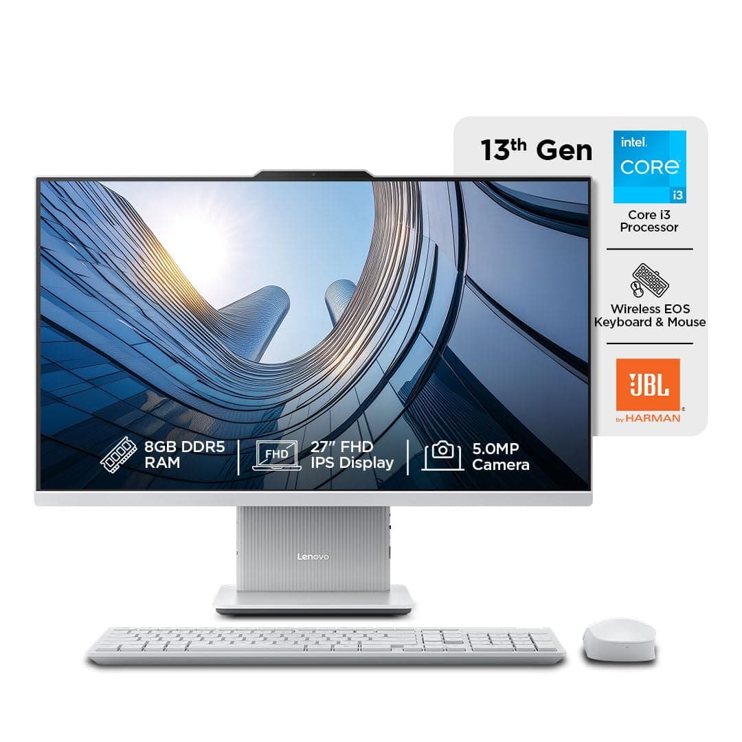 Lenovo IdeaCentre AIO Intel Core i3-1315U 27" FHD IPS (8GB RAM/512GB SSD/Win11/Microsoft 365 Basic + Office Home 2024/Wireless EOS Keyboard & Mouse,Grey), F0HM0137IN All-in-One Desktop