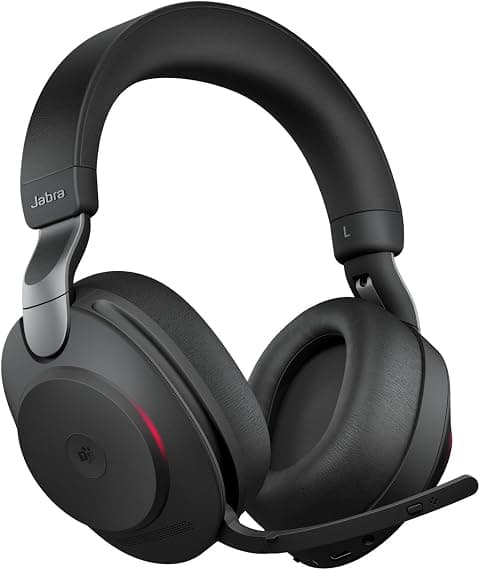 Jabra Evolve2 85 Wireless PC Headset – Noise Cancelling Microsoft Teams Certified Stereo Headphones with Long-Lasting Battery – USB-C Bluetooth Adapter – Black