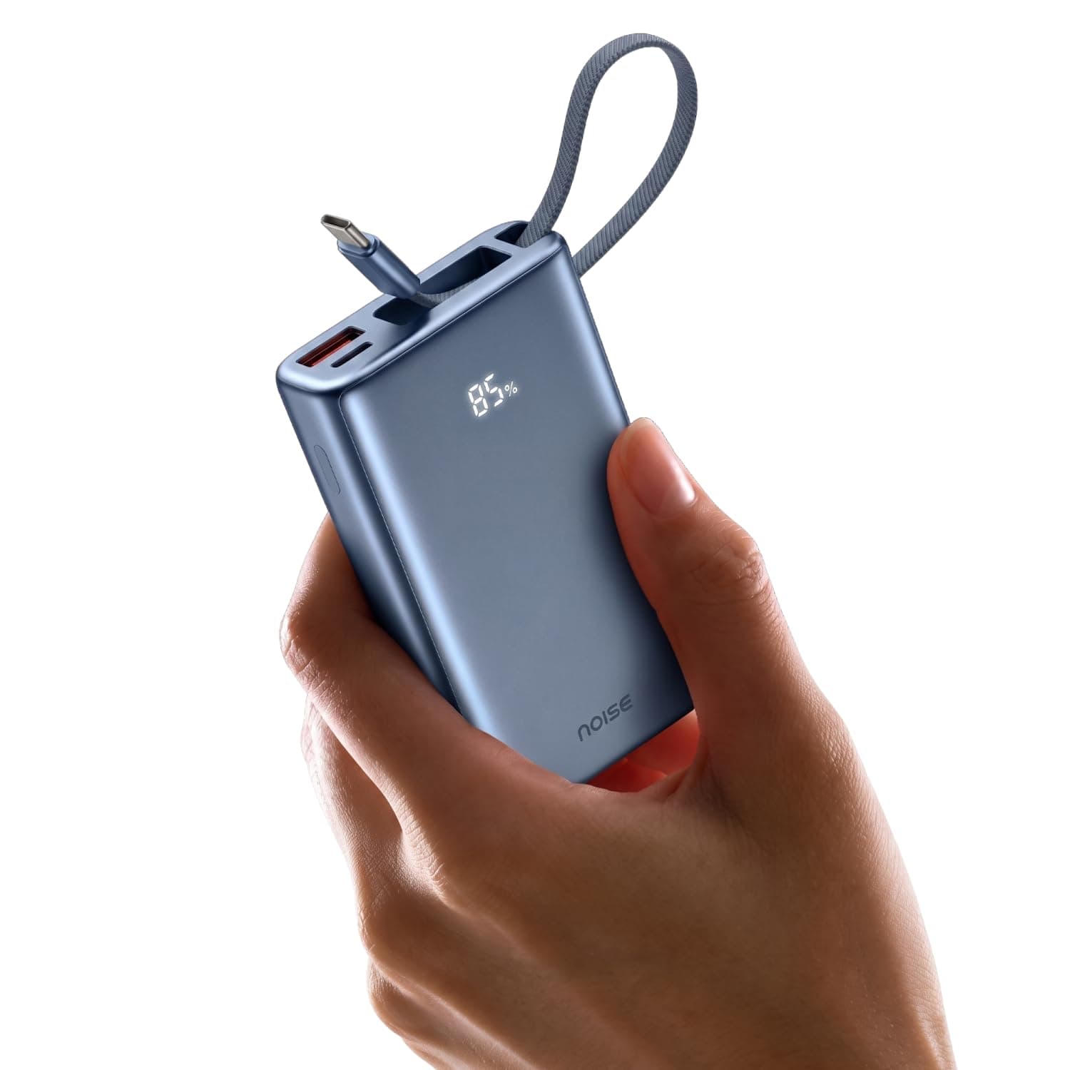 Noise 65W Compact Power Bank 20000mAh Fast Charging PD 3.0 with PPS: Built-in Type-C Cable, Digital Battery%, Advanced Safety, Triple Output | for MacBook, Laptop, iPhone, Android, Tablet (Blue)