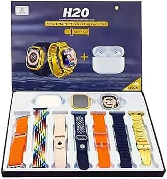 PunnkFunnk Ultra H20 SmartWatch with Multiple Watch Faces,Bluetooth Calling, 1.83" Display Wireless Charging Features, Airpods,Golden Strap 10 in 1 Sm...
