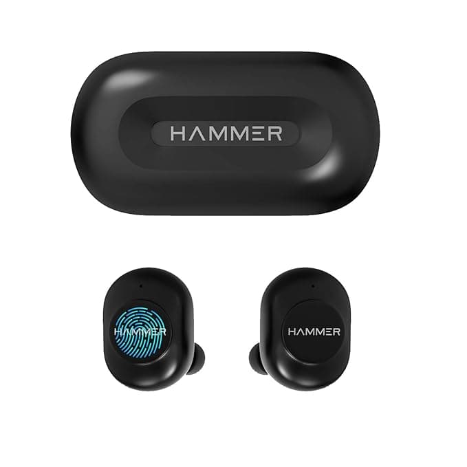 Hammer AirTouch True Wireless Earbuds with Touch-Control Bluetooth 5.0 4 Hr Playtime 10M Range in-Built Mic, Deep Bass (Black) In-Ear