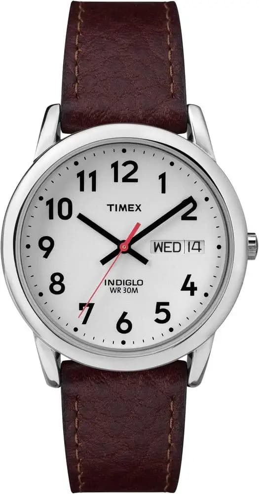 Timex Mns Easy Reader Brwn Lthr Strp White Dial, Day/Date Arabic numerals WR 30 Meters