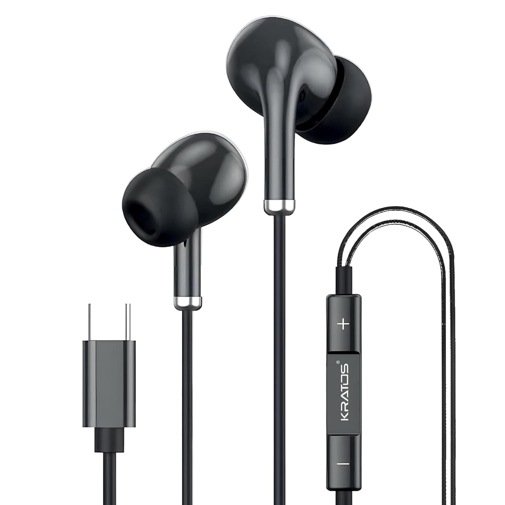 Kratos Tune V5 C Type Earphones Wired, 13mm Bass Drivers Earphone, Inline Control Type c Headphones with Mic, Sweat Resistant, Comfort Fit Type c Earp...