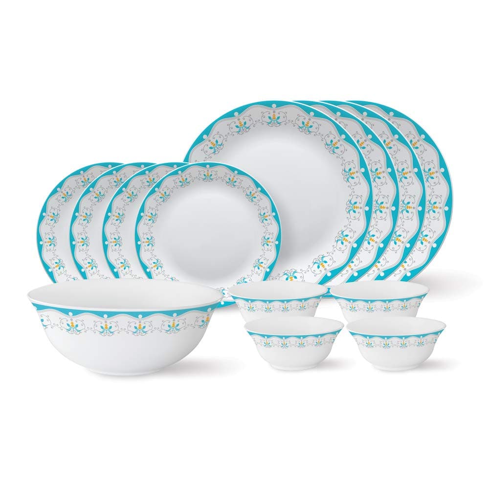 Larah by Borosil - Tiara Series, Royal Jade, 13 Pcs, Opalware Dinner Set, White : Amazon.in: Home & Kitchen