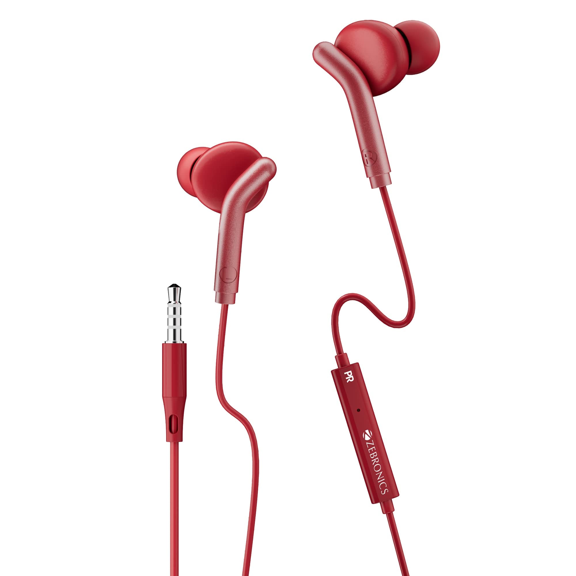ZEBRONICS Zeb-Bro in Ear Wired Earphones with Mic, 3.5mm Audio Jack, 10mm Drivers, Phone/Tablet Compatible.(Red)