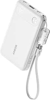 Anker Power Bank, 10,000mAh Portable Charger with Built-in USB-C Cable and Lanyard, 22.5W Max Output with 2 USB-C and 1 USB-A Port, Battery Pack for i...