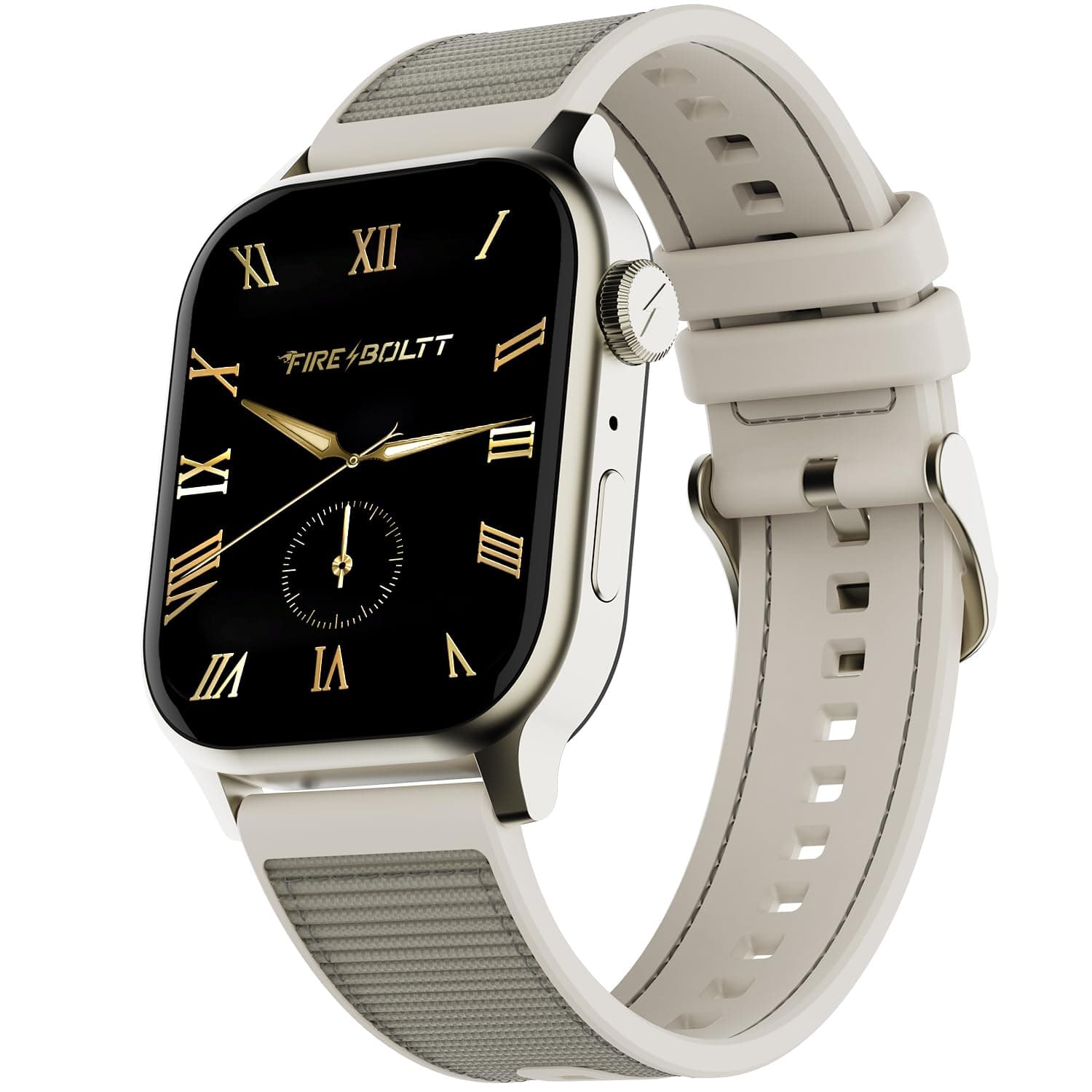 Fire-Boltt Rise Force Smart Watch 1.85 Display, NylonFluoroelastomer Hybrid Strap, Rotating Crown, Bluetooth Calling, Dual Button Control, Metal Body ...