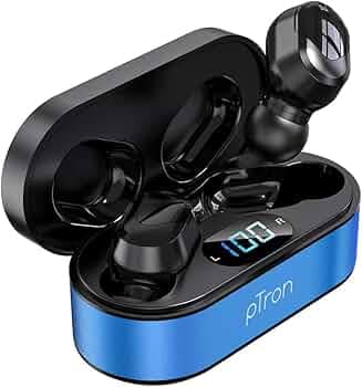 pTron Bassbuds Plus in-Ear TWS Earbuds with HD Mic, Bluetooth 5.0 Headphones, Stereo Sound, Clear Calls, 28Hrs Playback Time, Voice Assistant, IPX4 Wa...