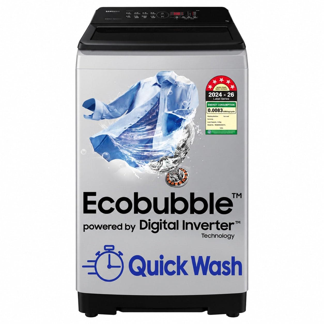 Samsung 8 Kg Inverter 5 Star Fully-Automatic Top Loading Washing Machine (WA80BG4441BGTL, Bubble Storm Technology, Light Gray)