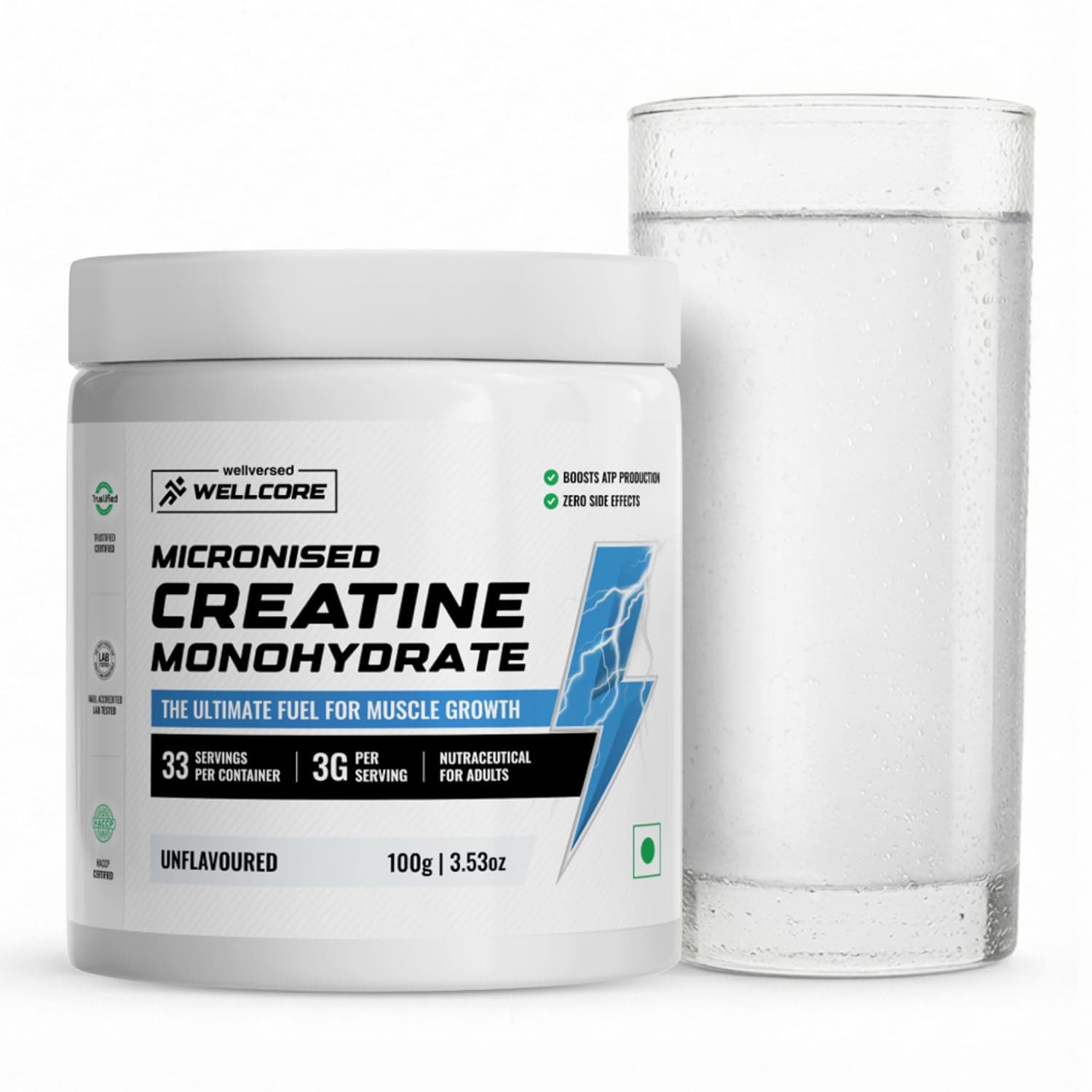 Wellcore - Micronised Creatine Monohydrate (100g, 33 Servings) | 100% Pure Creatine | Unflavored | Enhanced Absorption | Supports Athletic Performance and Power | Creatine For Men & Women