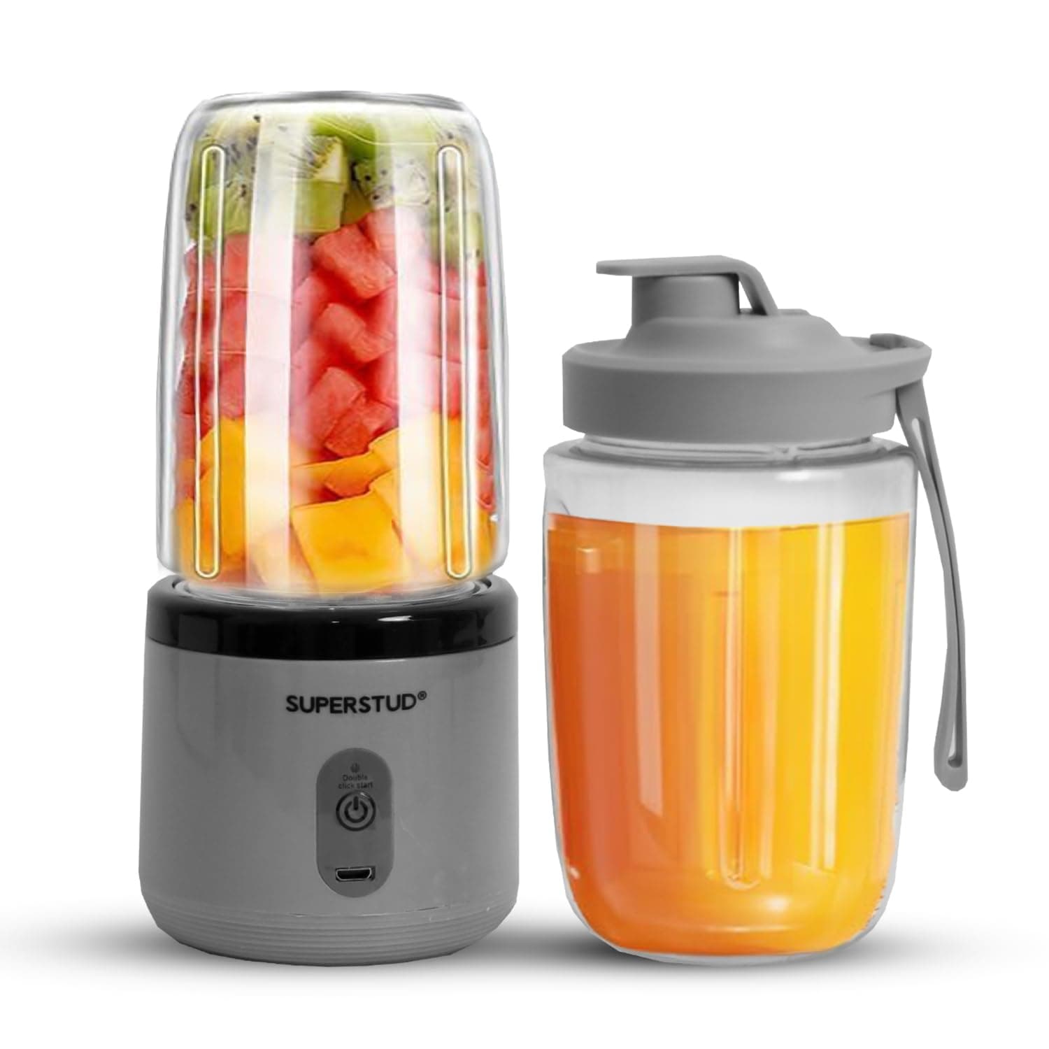Blender Mixer Grinder | Mini Blender for Smoothies & Juices | 2-Jar Capacity (400ml*2) | 45 Watts Bullet Rechargeable Portable Juicer | Auto-Stop Afte...