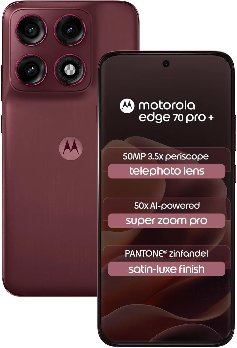 Motorola Edge 70 Pro+ 5G (Satin-Luxe Pantone Zinfandel Maroon, 12GB RAM, 256GB Storage) | Dimensity 8500 Extreme Processor | 50MP + 50MP + 50MP Triple...