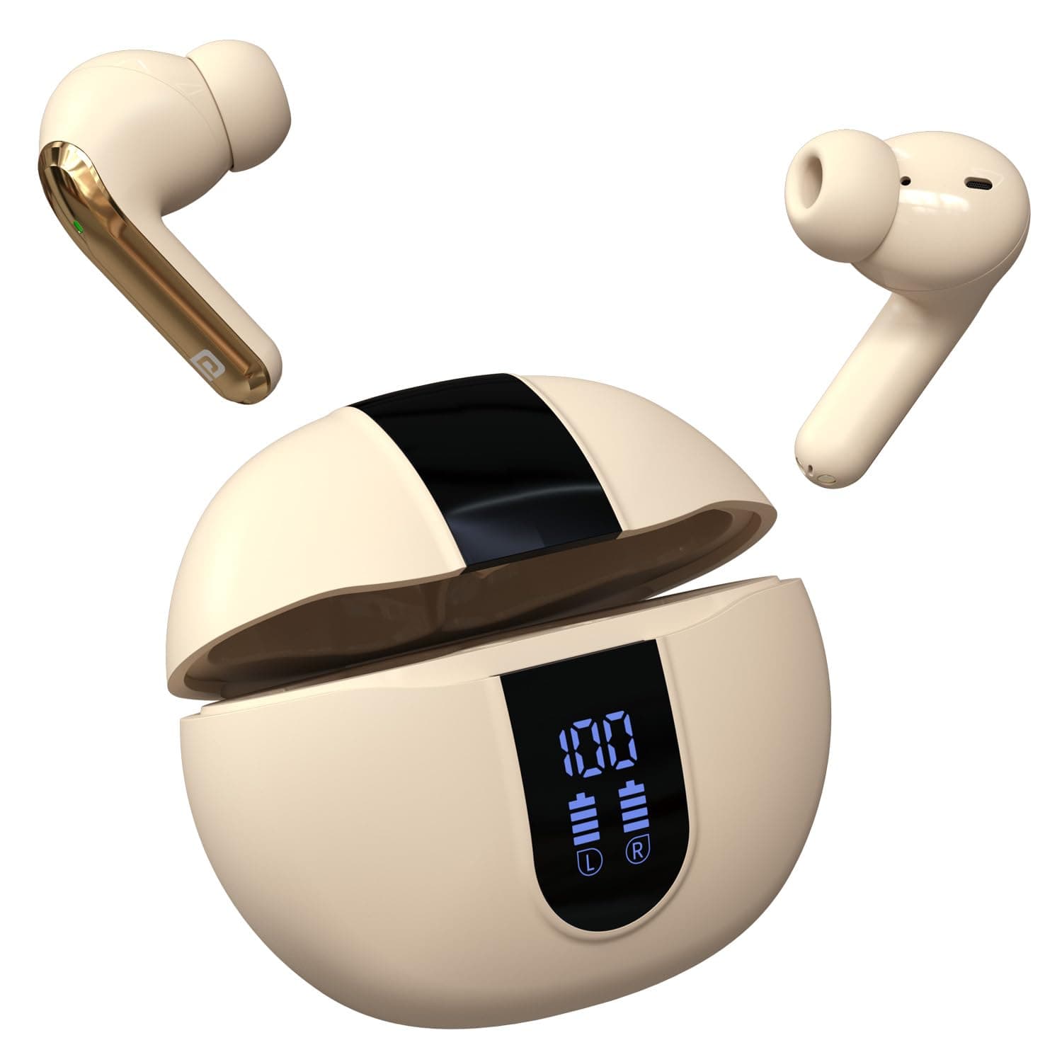Portronics Twins 29 ANC in-ear TWS Wireless Bluetooth Earbuds With Digital Display, Upto 30 Hours Playtime, Auto ENC, Low Latency, BT 5.4V,10mm Driver,IPX5 Water Resistant, Type C Fast Charging(Beige)