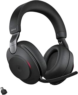 Jabra Evolve2 85 MS Wireless Bluetooth Stereo Headset with Link 380/390c USB-C Adapter & Charging Stand, (A...