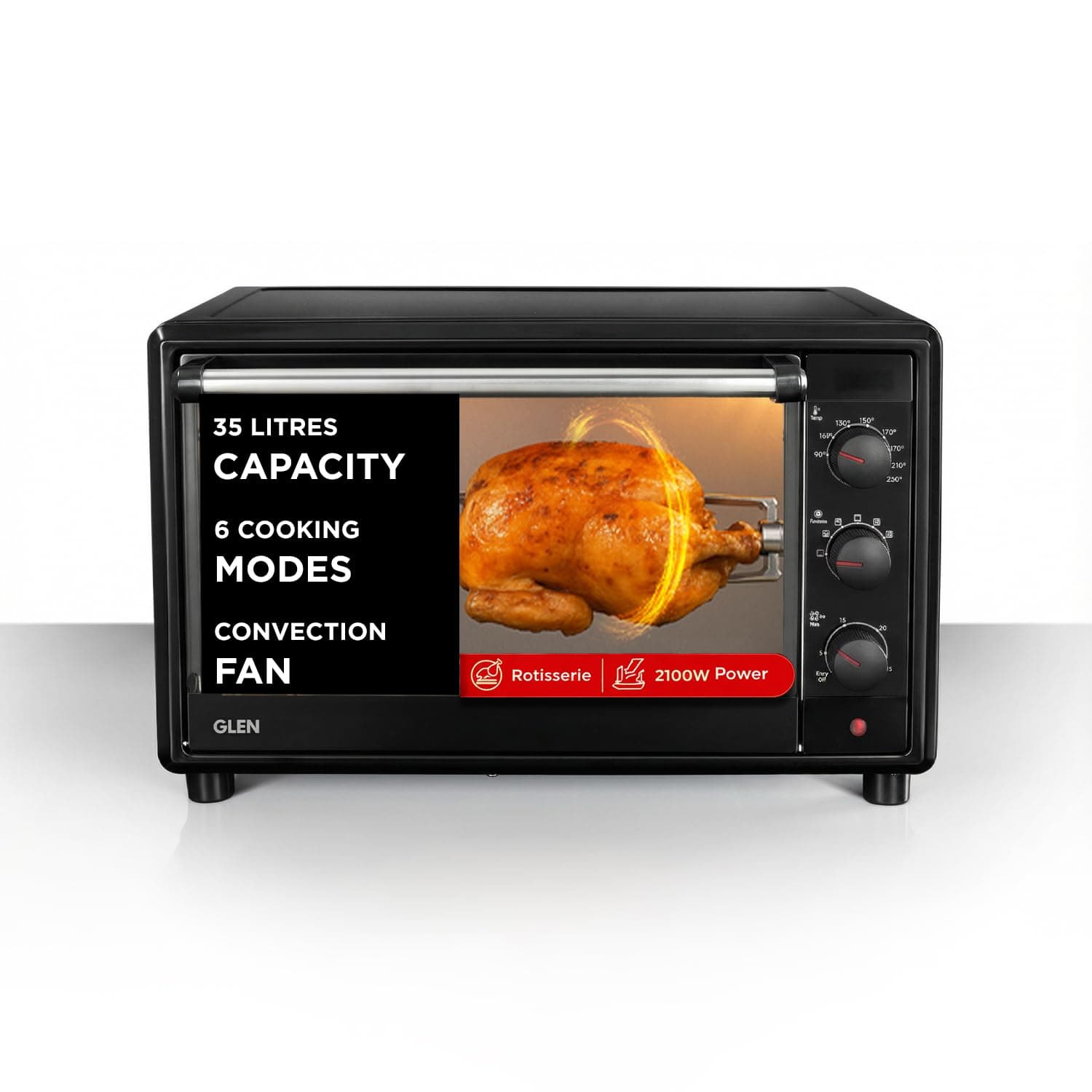 GLEN Oven Toaster Griller (OTG) -35 Litres, Motorized Rotisserie, Convection Fan, 2100W - Black (SA5035BLRC)