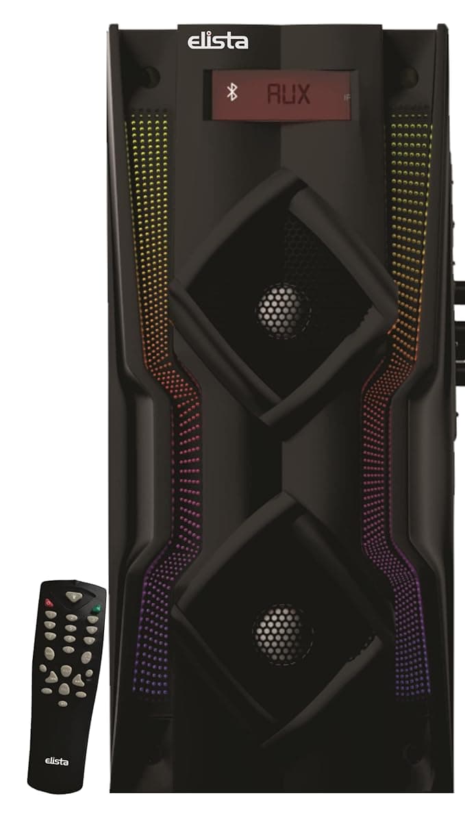 Elista ELS ST-8000 Mini AUFB 60W Bluetooth Mini Tower Speaker with USB/FM/AUX | Fully Functional Remote | Vibrant Multi-Color Lights |