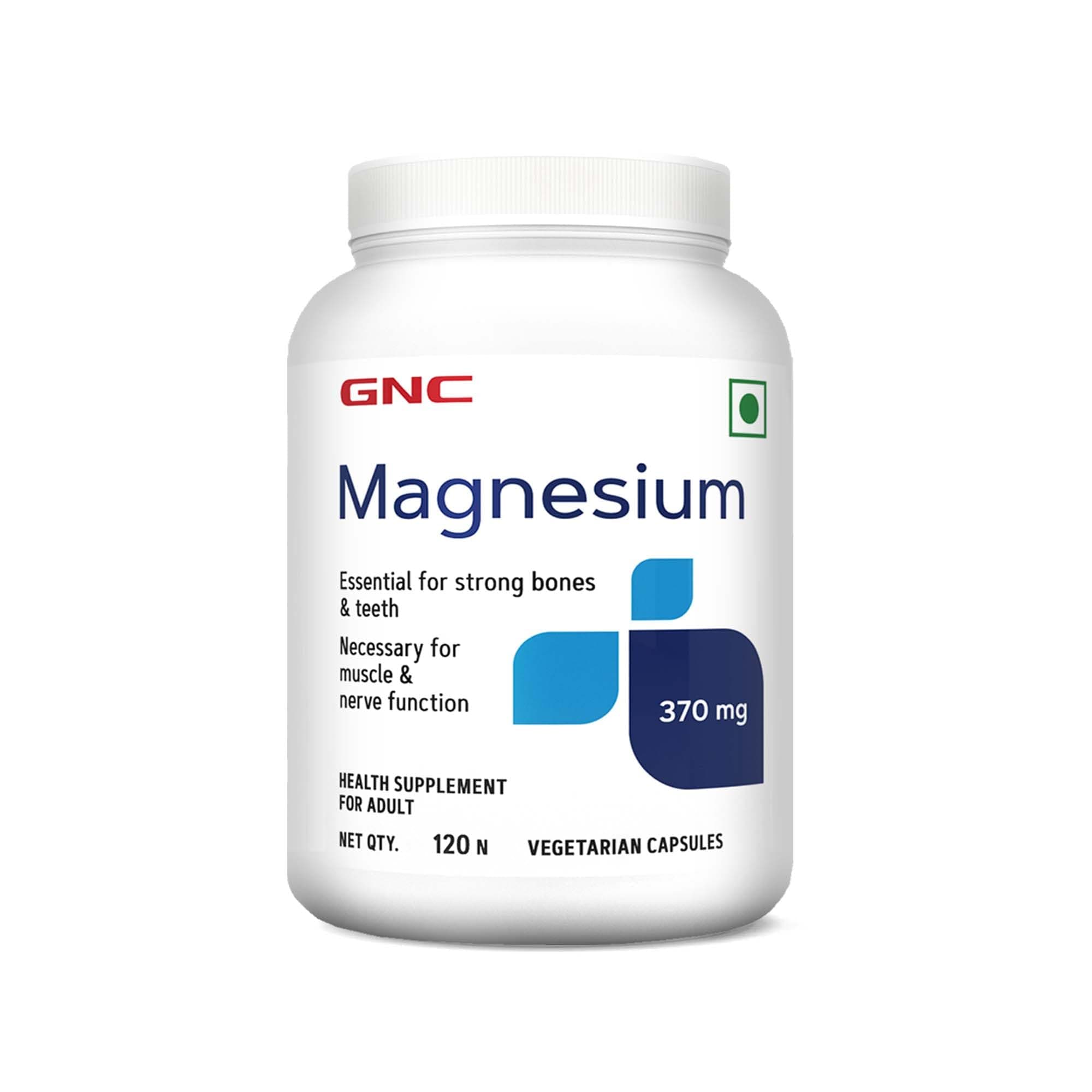 GNC Magnesium 370mg | 120 Capsules | Strengthens Bones & Teeth | Promotes Calcium Absorption | Relieves Stress Symptoms | Supports Cell Functions | Fo...