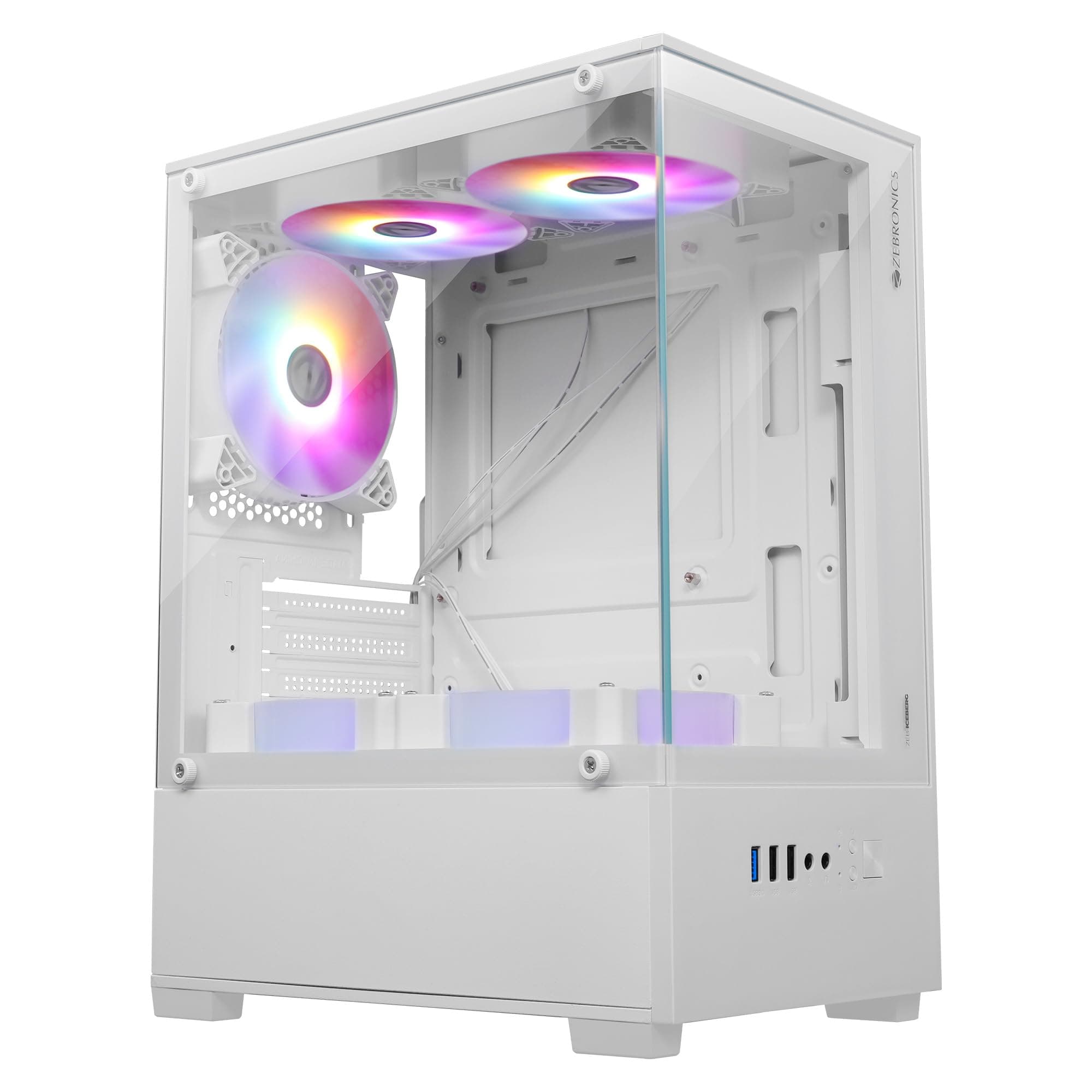 ZEBRONICS New Launch Iceberg Premium Gaming Chassis with Support for mATX | Mini ITX, Wraparound Tempered Glass, 120mm Multicolor LED Ring Fans, Top M...