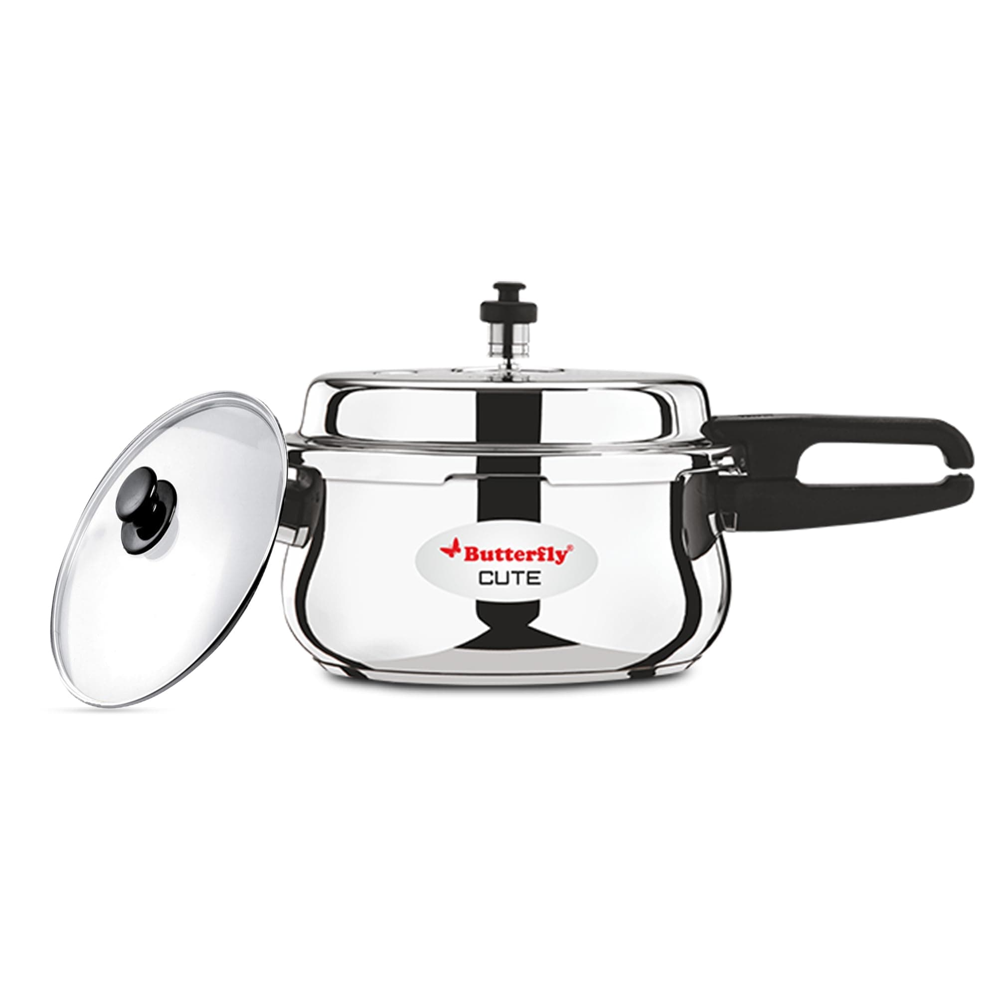 Butterfly Cute Stainless Steel Induction Base Pressure Cooker with Glass Lid (Silver, 2 Ltrs)