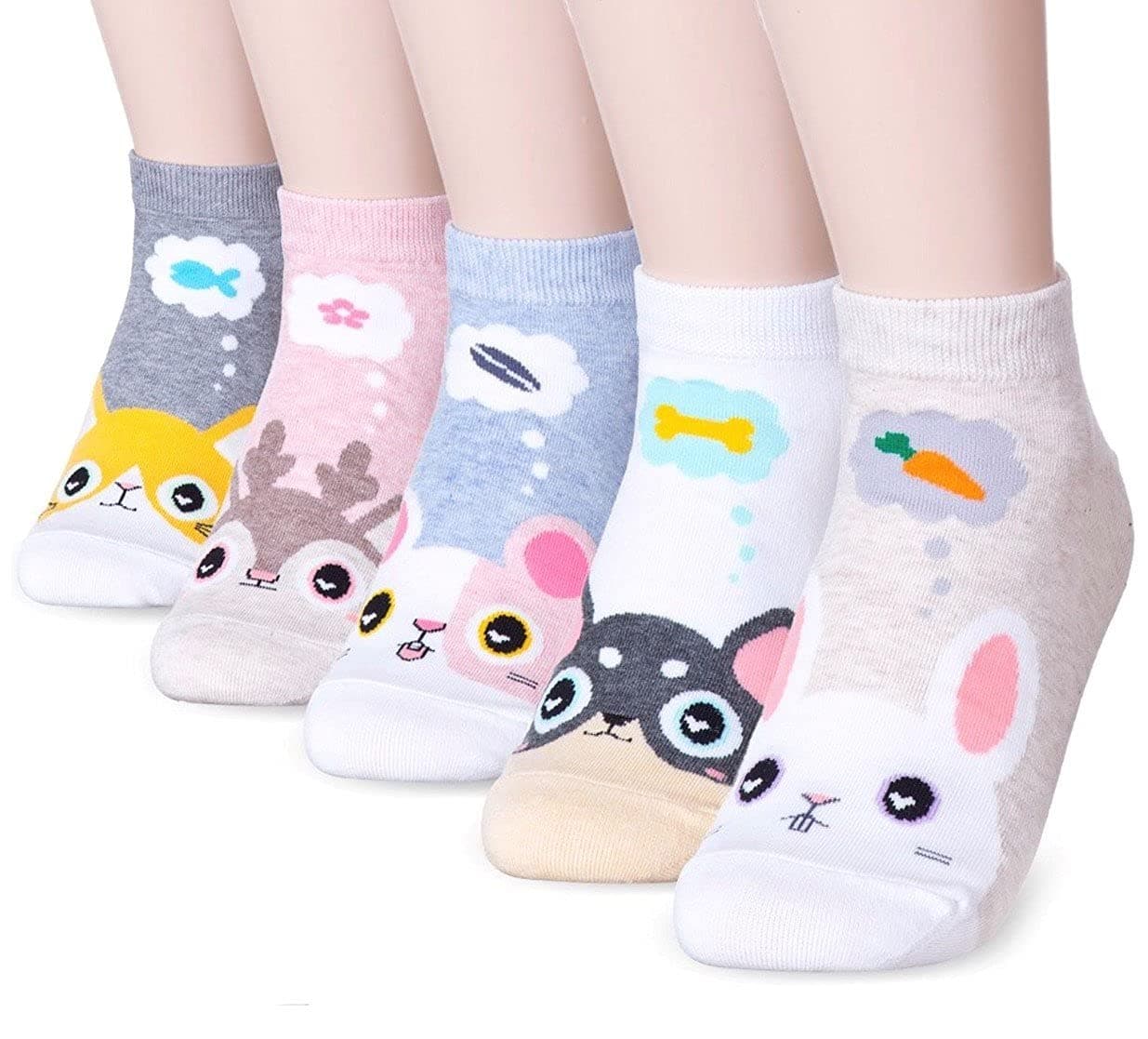 INFISPACE Girl's Cute Bunny Soft Cotton Ankle Socks (Pack of 5, Multicolor)