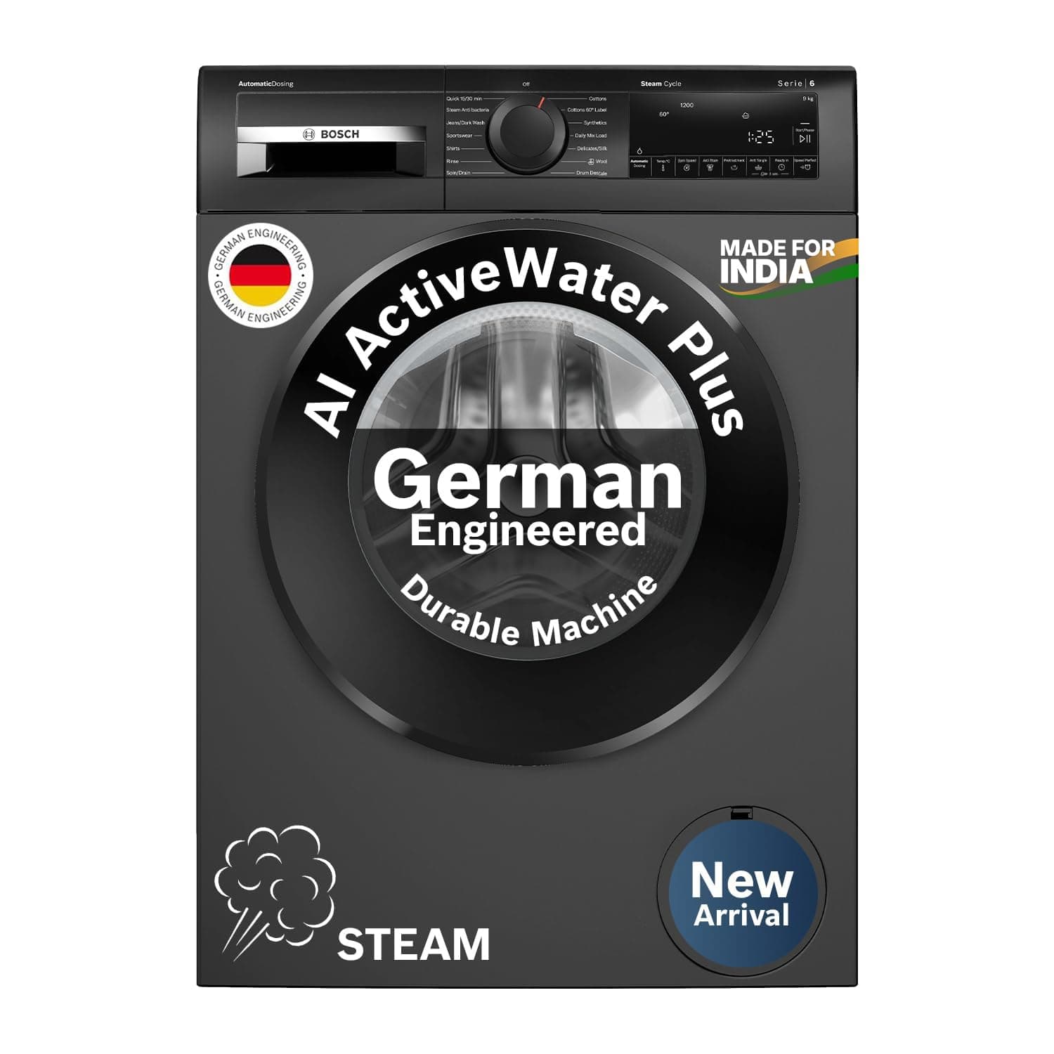 Bosch 12 kg (washer), 7 kg (Dryer) 5 Star Front Load Fully Automatic Washer Dryer Machine, AI ActiveWater, Inbuilt heater, 14 Wash Programs, 66L Large...