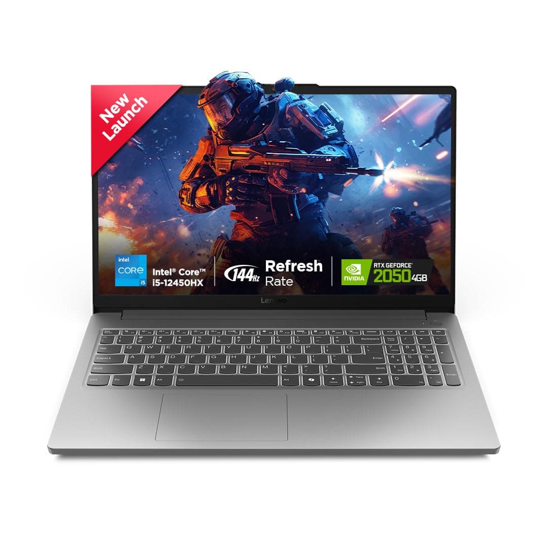 Lenovo LOQ Essential Intel Core i5-12450HX| NVIDIA RTX 2050 4GB (12GB RAM/512GB SSD/144Hz/15.6" (39.6cm)/Windows 11/Office Home 2024/3 Mon. Game Pass/Grey/1.7Kg), 83LK0032IN AI Gaming Laptop