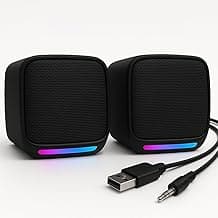 OTOOBEST USB Computer Speakers – 6W Stereo Sound with Multicolor LED Lights | USB Powered PC Speakers with AUX & Volume Co...