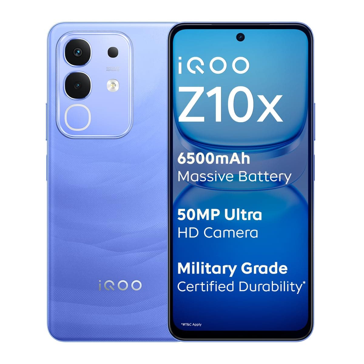 iQOO Z10x 5G (Ultramarine, 8GB RAM, 256GB Storage) | 6500 mAh Large Capacity Battery | Dimensity 7300 Processor | Military-Grade Certified Durability