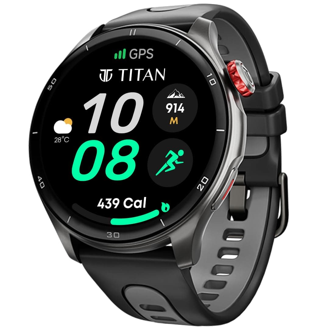 Titan Celestor Smartwatch with 1.43 AMOLED Display & AOD|60Hz Fluid Display|Advanced GPS with Altimeter, Barometer & Compass|Piezoelectric Crown|BT Ca...