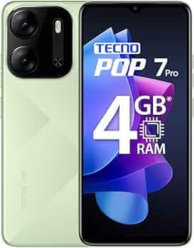 TECNO POP 7 Pro (Limpid Green, 2GB RAM,64GB Storage) | Type C Port | 12MP Dual Camera | Up to 4GB RAM with Memory Fusion