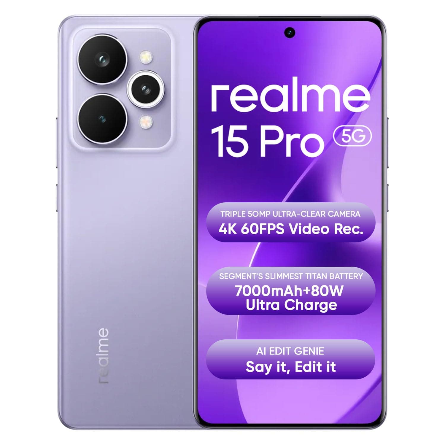 realme 15 Pro 5G Smartphone 8+256GB,4K 60FPS,144Hz HyperGlow 4D Curve Display,7000mAh Battery,80W SuperVOOC, Camera Triple 50MP, Snapdragon 7 Gen 4, I...