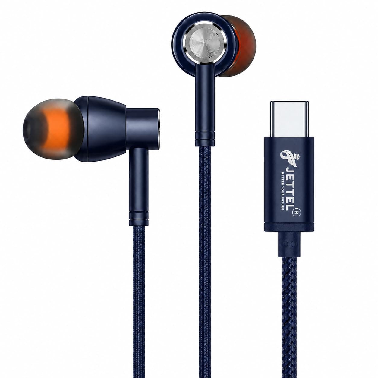 jettel NB03 Wired Earphones with HD in-line Mic, Type C, 13mm Driver | Magnetic Earbuds for Easy Storage, Durable Tangle-Resistant Braided Cable, Powerful Bass & Immersive Stereo Sound