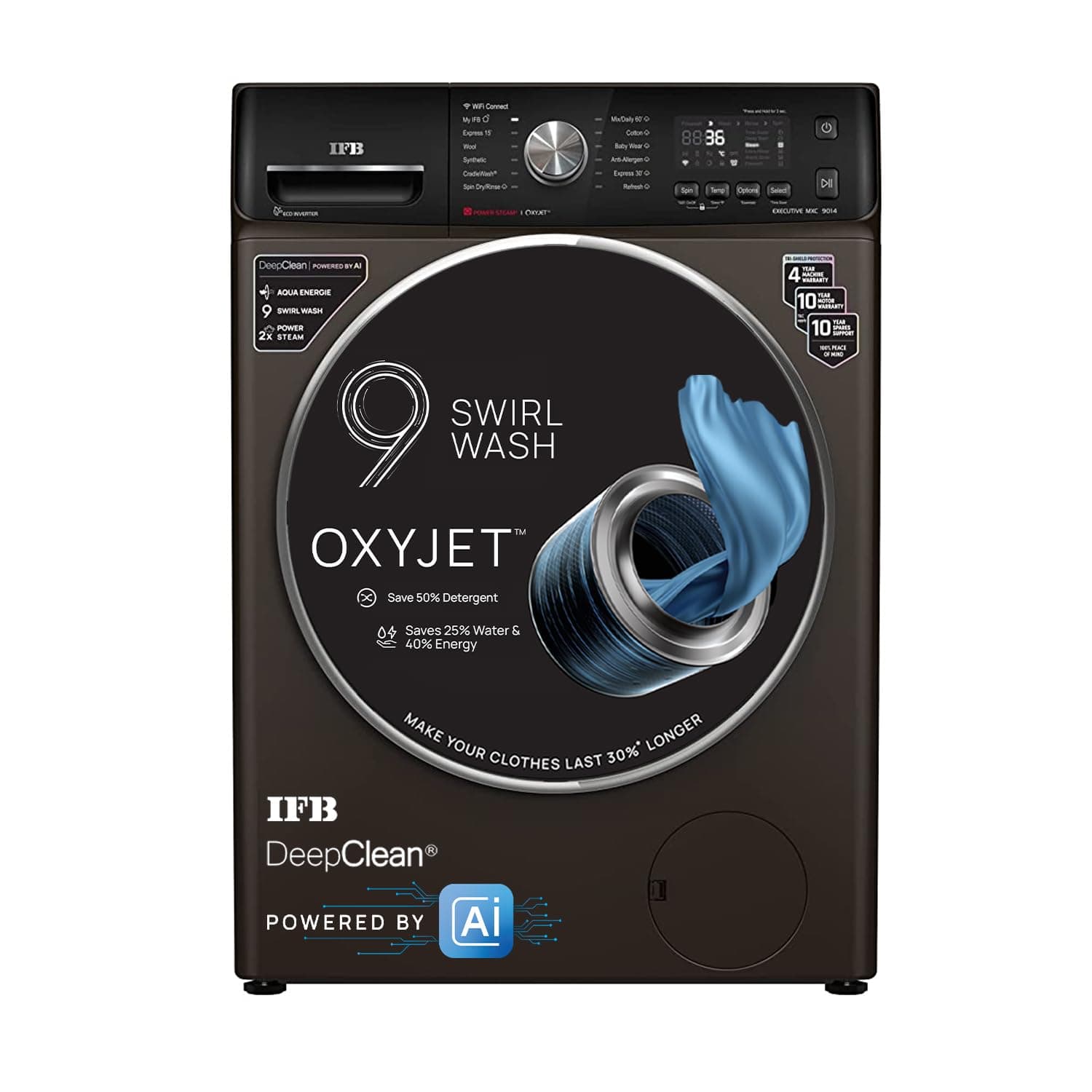 IFB 9 Kg 5 Star Eco Inverter 2X Power Steam Fully Automatic Smart Front Load Washing Machines (EXECUTIVE MXC 9014, Mocha, Oxyjet™ Technology, 4 Years Comprehensive Warranty)