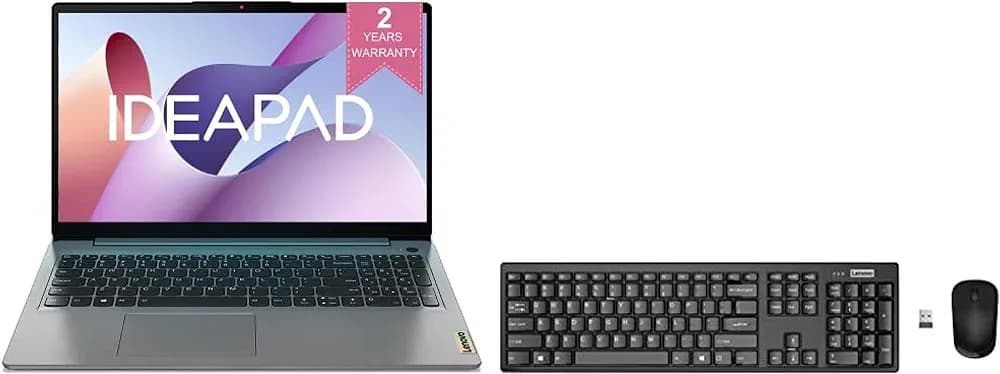 Lenovo IdeaPad Slim 3 Intel Core i3-1115G4 11th Gen 15.6" (39.62cm) FHD Laptop & 100 Wireless Keyboard & Mouse Combo, Ambidextrous 1000 DPI Mouse Optical Sensor, Upto 3M clicks