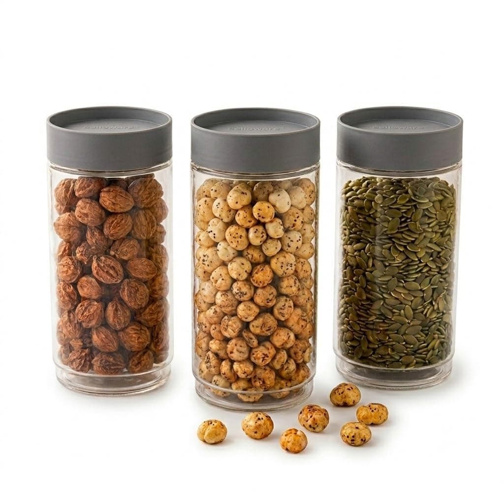 Cello Modustack Glassy Storage Jar, 1000ml (Set of 3), Grey