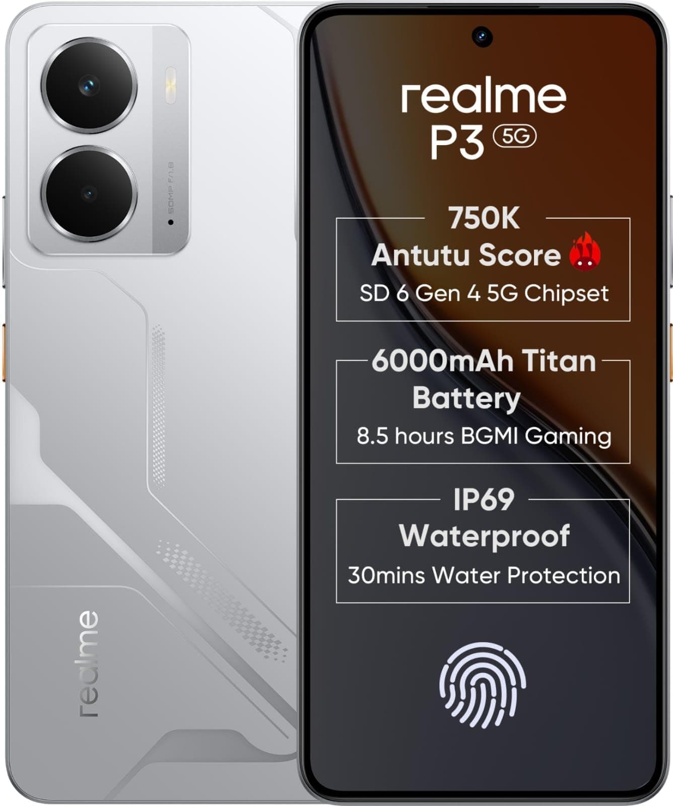 realme P3 5G (Space Silver, 8GB RAM, 256GB Storage) | Snapdragon 6 Gen 4 | 50MP+2MP Rear Camera | 16MP Front | 6.67" Full HD+ AMOLED | 6000mAh Battery...