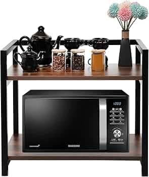 DIVYA 3-Layer Microwave Stand, Otg Stand, Microwave Oven Rack, Countertop Kitchen Storage Shelf (Walnut Brown & Black Pipe,Alloy Steel;Engineered Wood...