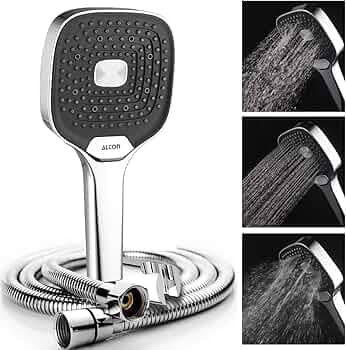 ALTON SHR22385, ABS,3-Function, 5-INCH, Hand Shower With SS-304 Grade 1.5 Mtr Flexible Hose & Wall Hook, Silver