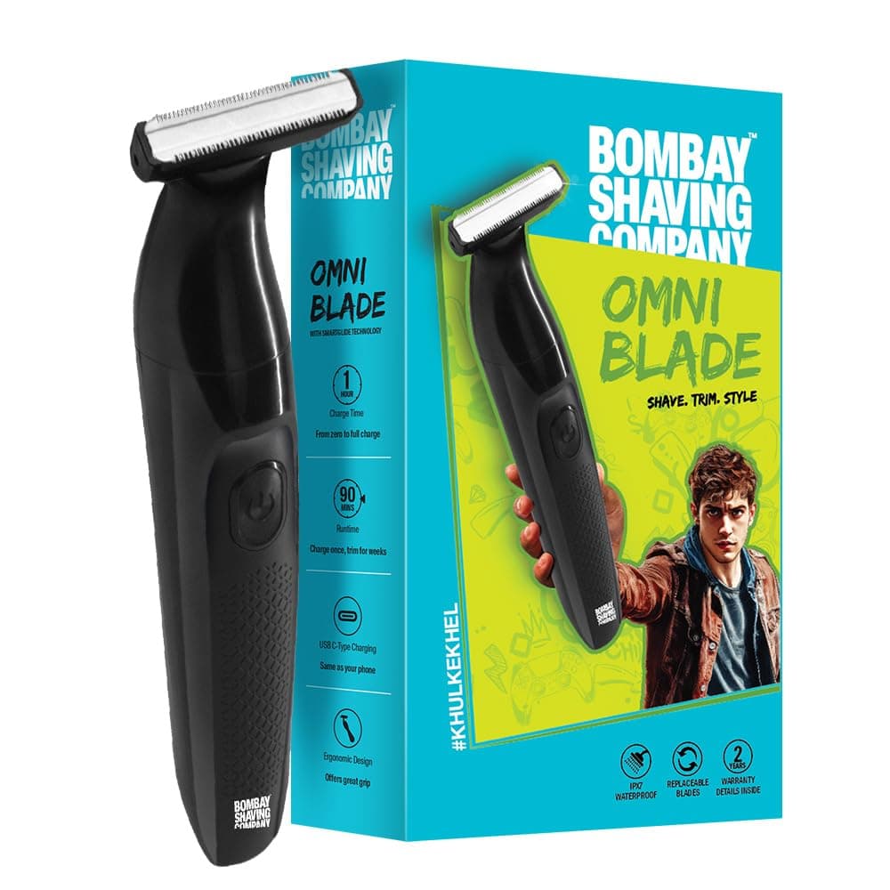 Bombay Shaving Company OmniBlade 3-in-1 Beard Trimmer For Men | Trim, Style, Shave | Type C Flash Charging | Multi Length Settings Comb, Detachable Blades | Gifts For Men