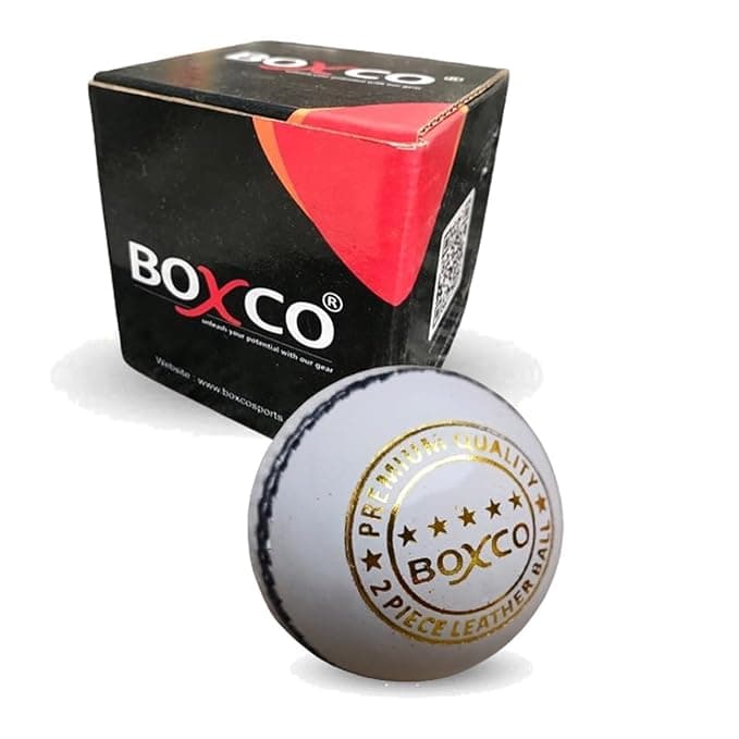 BOXCO Premium Hand Stiched Two Piece Cricket Leather Ball for T20, One Day and Test Matches (White) (Pack of 1)
