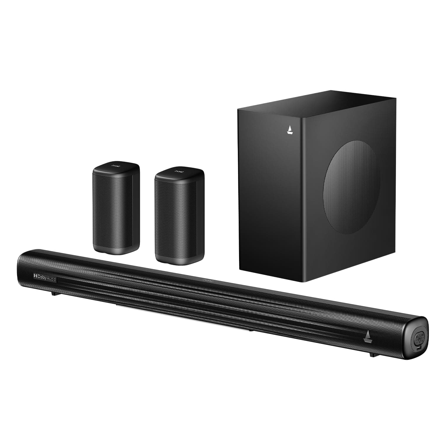 Boat 2025 Launch Aavante Prime 5.1 5050D, Dolby Audio, 500W Signature Sound, 5.1CH with Wired Subwoofer & Wireless Satellites, Bluetooth Sound bar, Home Theatre Soundbar Speaker (Premium Black)