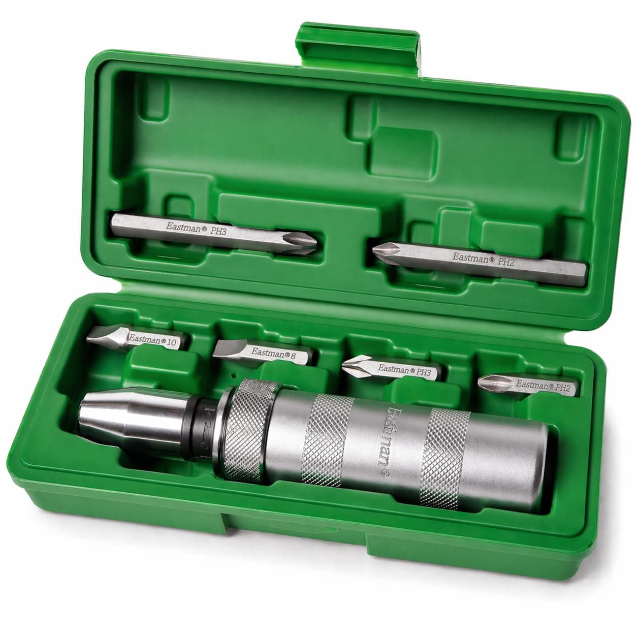 Eastman Impact Driver Set Of 06Pcs,Screwdriver Portable, Carbon Steel Handle With Socket Adapter And Crv Bits, Chrome Plated, Heat Treated - EID-2500-02