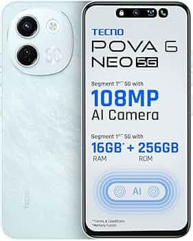 Tecno POVA 6 NEO 5G (Azure Sky, 8GB+256GB) | Advanced AI Features | 108MP Ultra Clear AI Camera | D6300 Powerful Processor | 5 Year Lag Free Fluency |...
