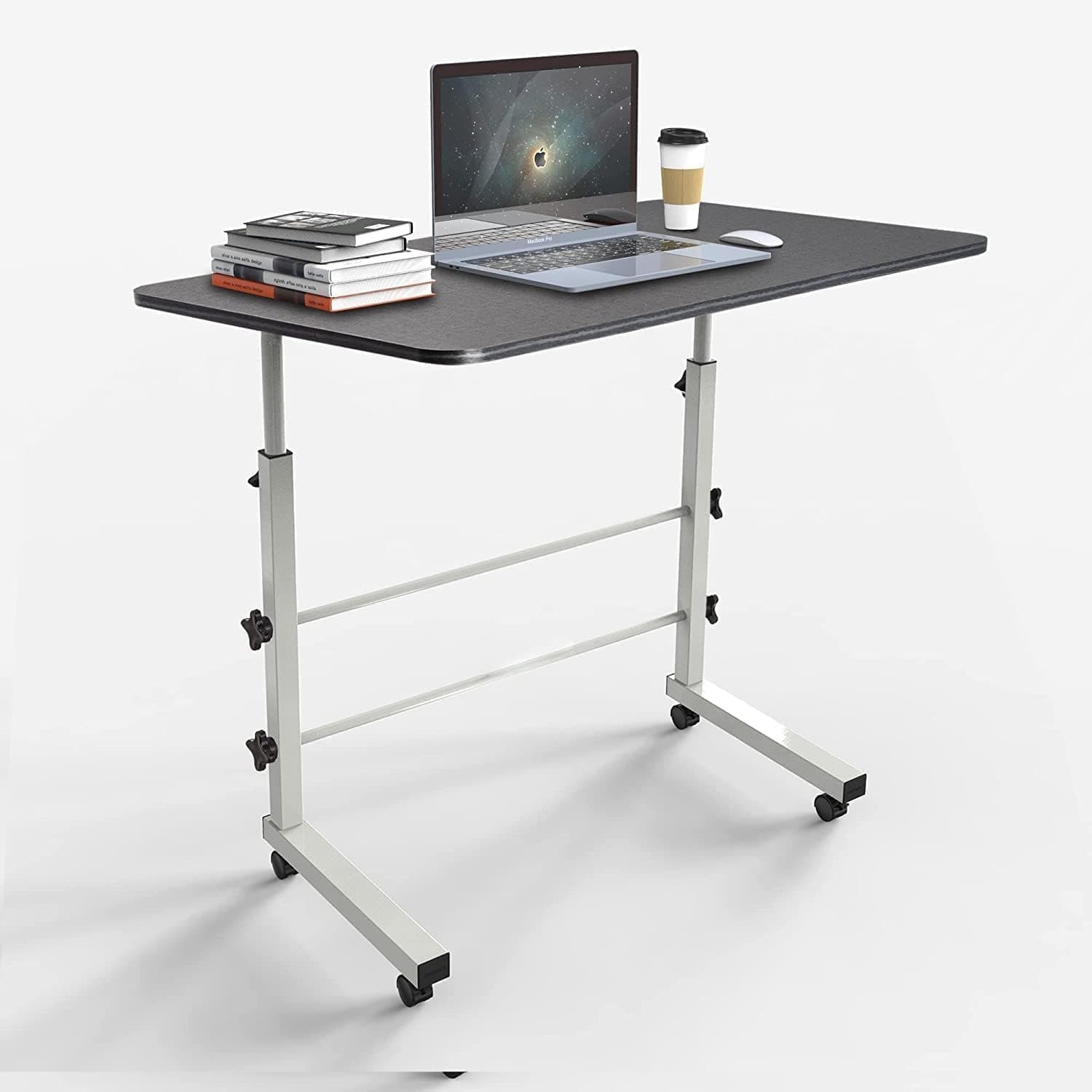TEKCOOL Multi-Purpose Sofa Side Height-Adjustable Laptop Table with Docking for Tablet, Study Table, Portable, Ideal for Work from Home, DIY Table, Easy to Assemble (Black-White)